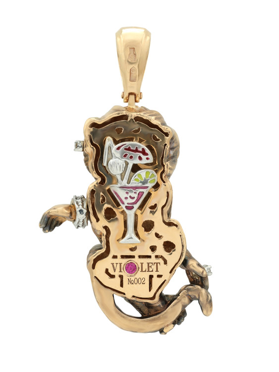 Подвеска из золота c эмаль , бриллиантами, рубином и бивнем мамонта