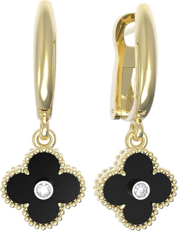 Серьги из лимонного золота c бриллиантами и ониксом