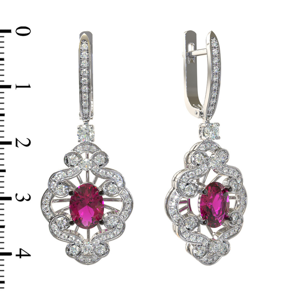 Серьги из белого золота c бриллиантами и рубином