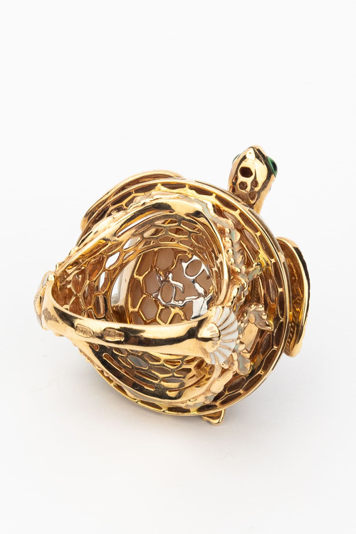 Кольцо из золота c эмалью и бивнем мамонта