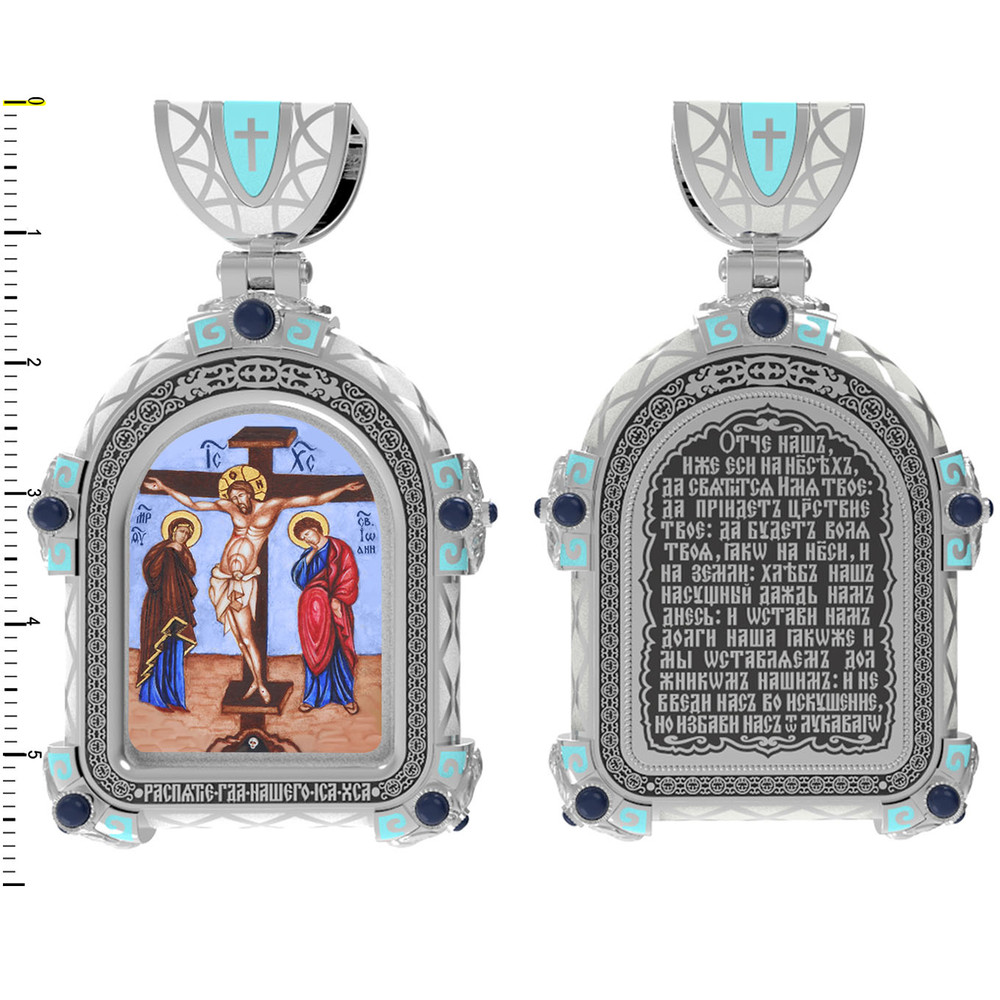 Образок из белого золота c эмалью, иконописью и темперой