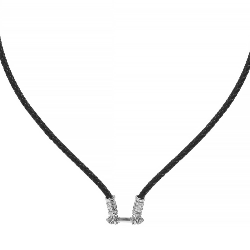 Шнурок кожаный из белого золота c кожаным шнурком