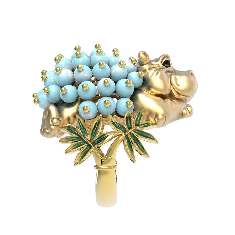 Кольцо из лимонного золота c эмаль и бирюзой