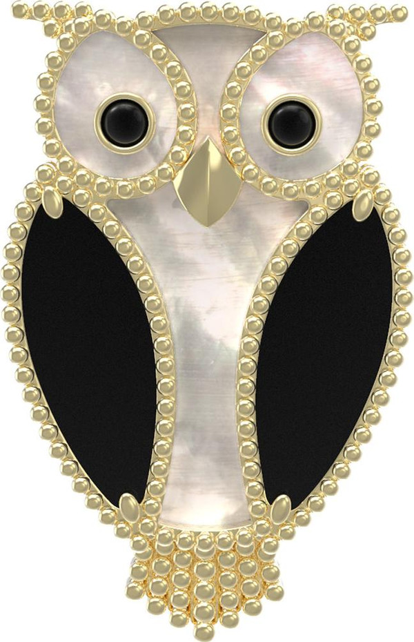 Брошь из лимонного золота c эмаль , ониксом и перламутром