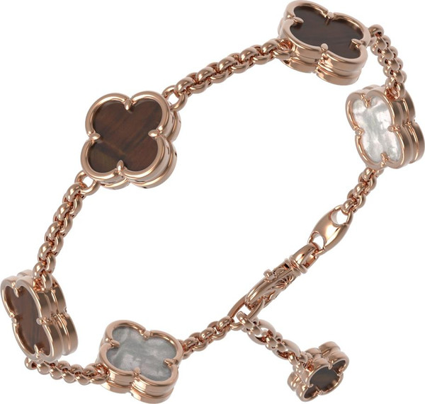 Браслет из золота c тигровым глазом и перламутром