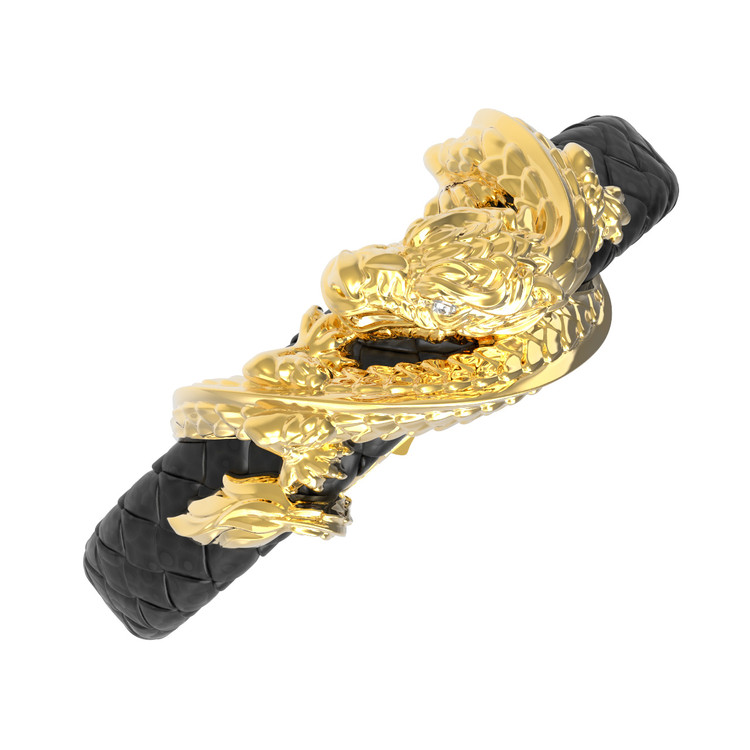 Браслет из лимонного золота c бриллиантами и кожаным шнурком