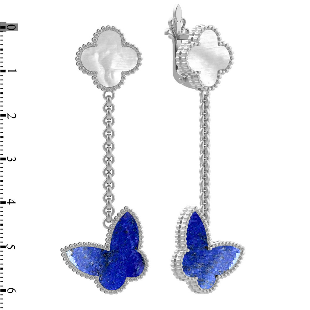 Серьги из белого золота c лазуритом и перламутром