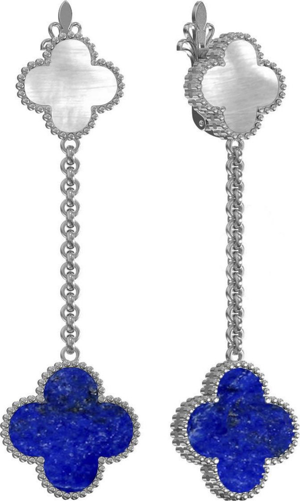 Серьги из белого золота c лазуритом и перламутром