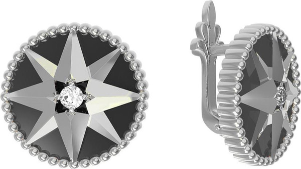 Серьги из белого золота c фианитом и ониксом