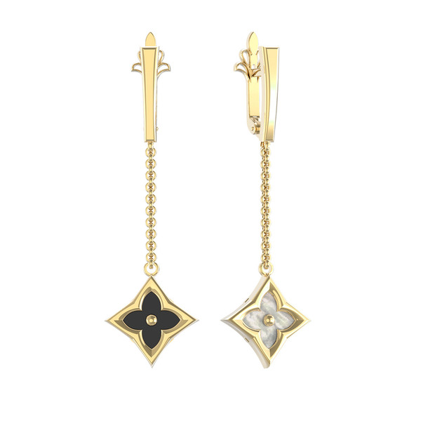 Серьги из лимонного золота c ониксом и перламутром