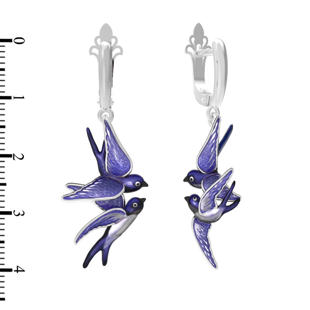 Серьги из белого золота c эмалью