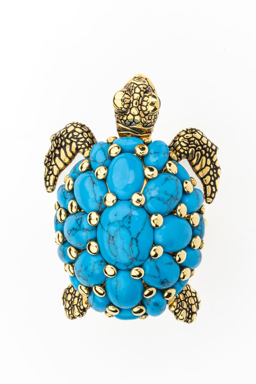 Кольцо из лимонного золота c эмаль и бирюзой