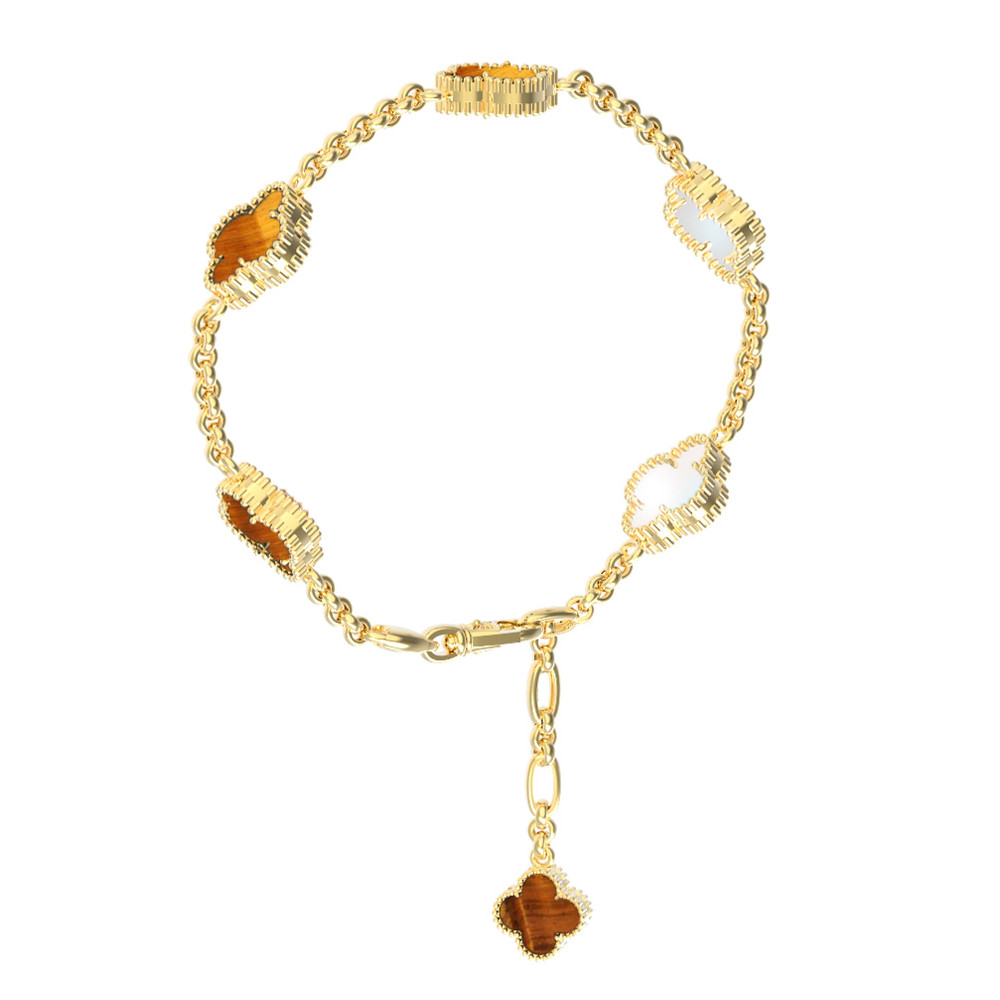 Браслет из лимонного золота c тигровым глазом и перламутром