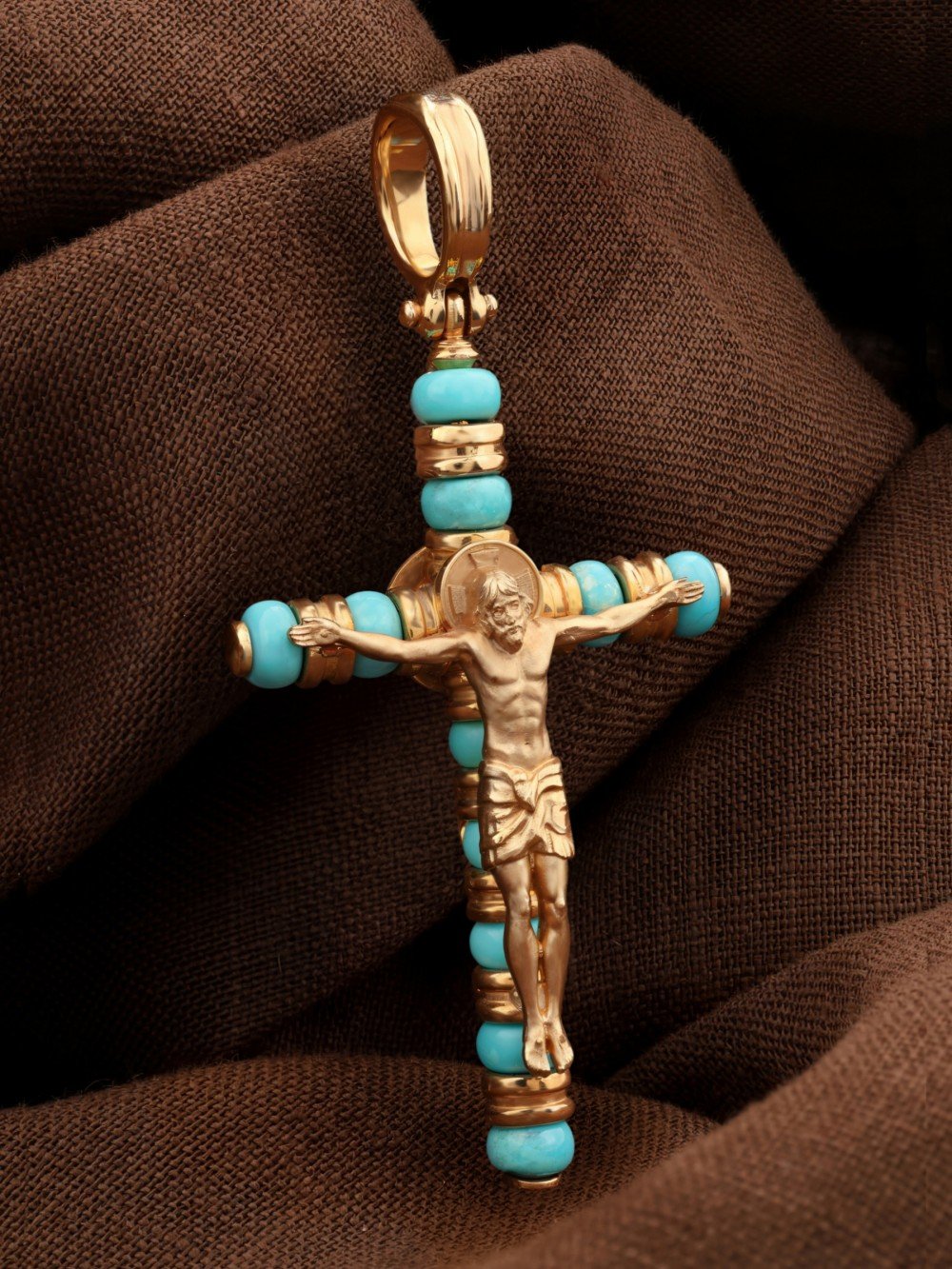 Крест из золота c бирюзой