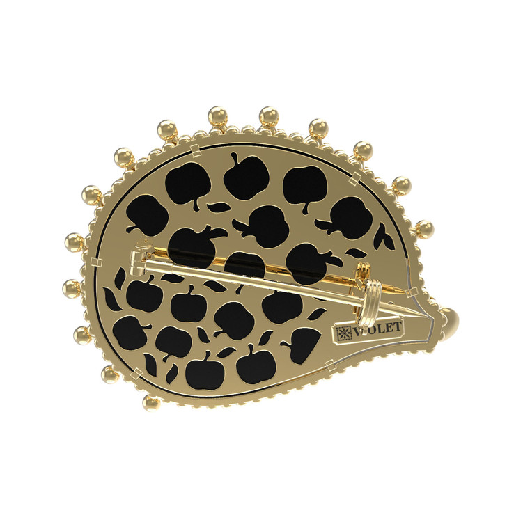 Брошь из лимонного золота c эмаль , ониксом и перламутром