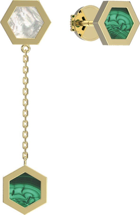 Серьги из лимонного золота c малахитом и перламутром