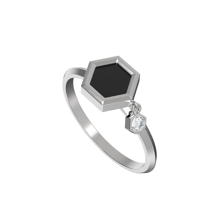 Кольцо из белого золота c бриллиантами и ониксом