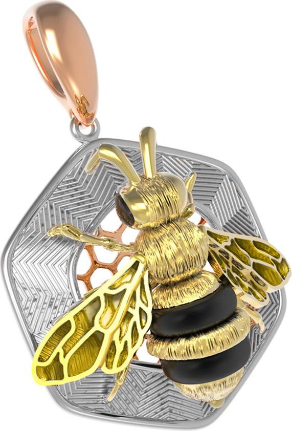 Подвеска из золота c эмаль , ониксом и эмалью