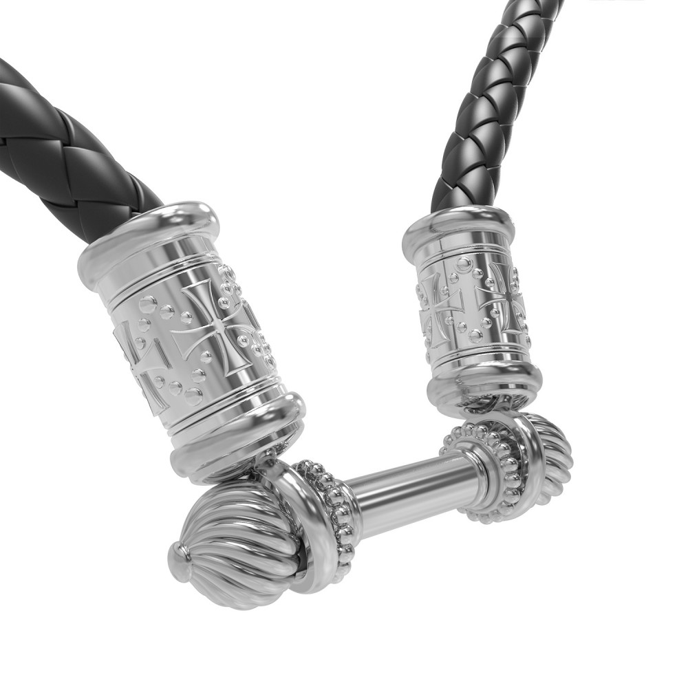 Шнурок кожаный из белого золота c кожаным шнурком