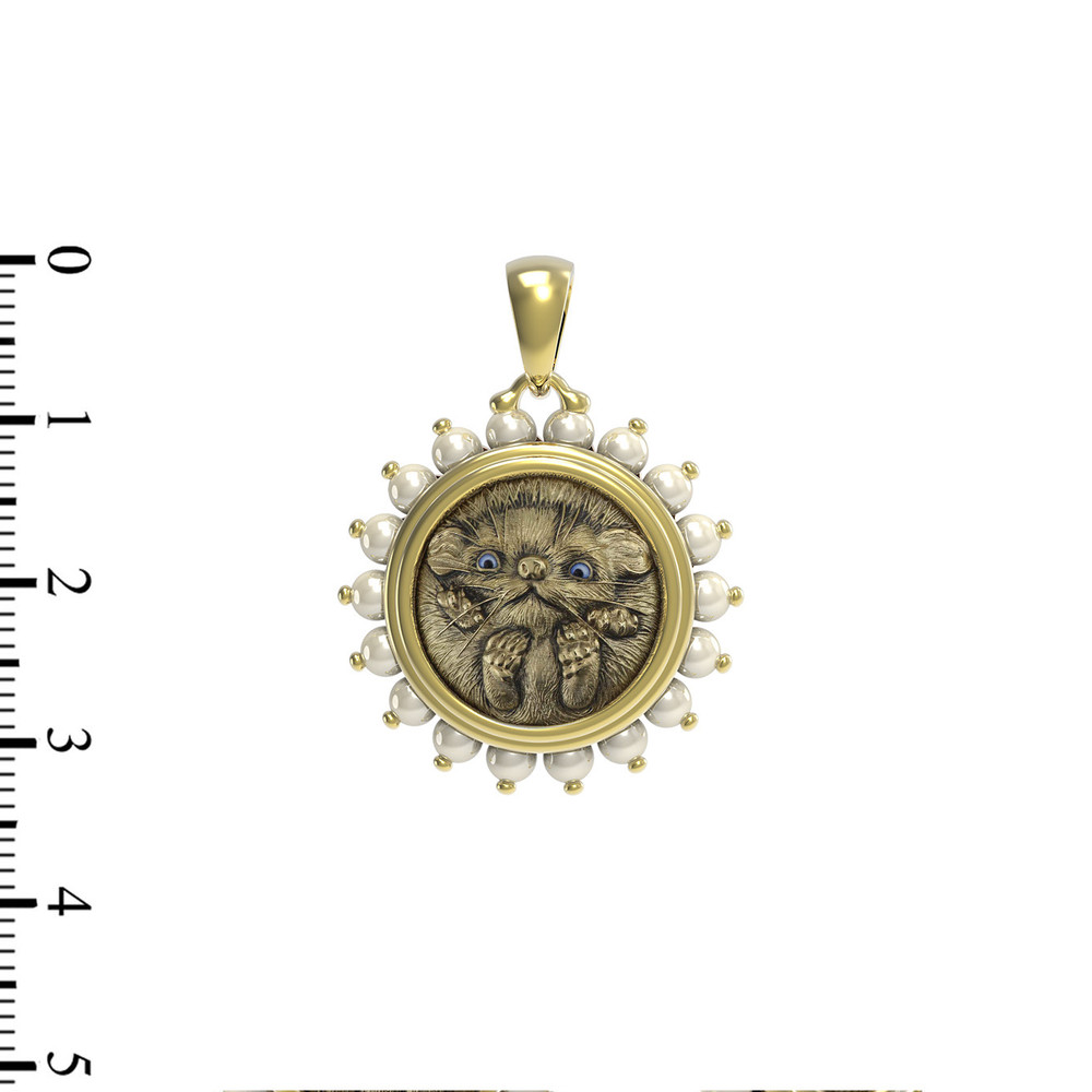 Подвеска из лимонного золота c эмаль и жемчугом