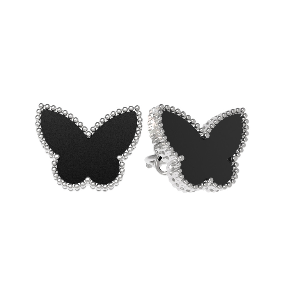 Серьги из белого золота c ониксом