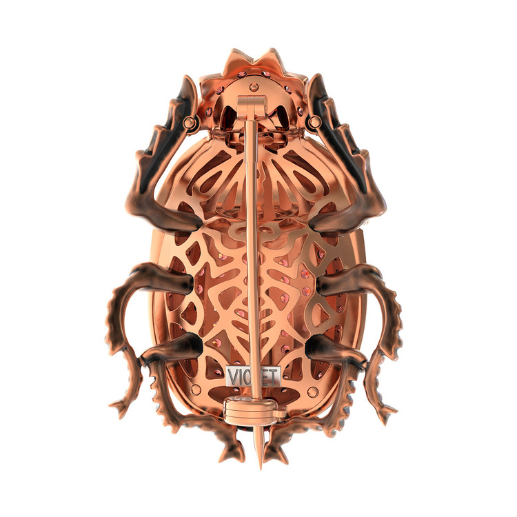 Брошь из золота c эмалью, фианитом и гранатом