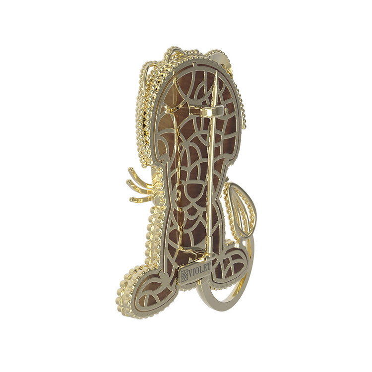 Брошь из лимонного золота c эмалью и тигровым глазом