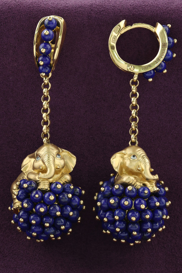 Серьги из лимонного золота c эмаль и лазуритом