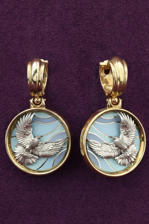 Серьги из лимонного золота c эмаль