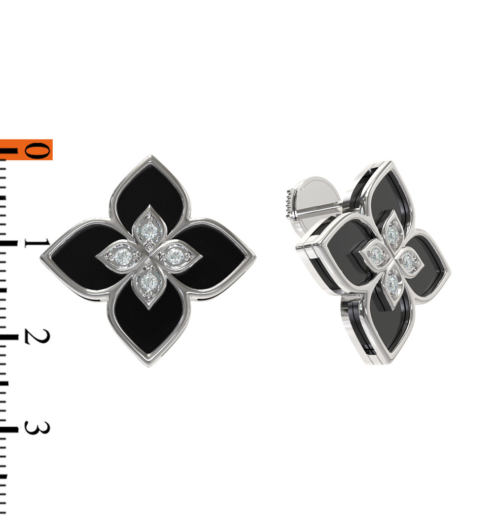 Серьги из белого золота c бриллиантами и ониксом