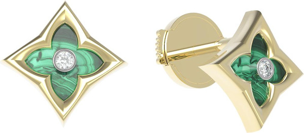 Серьги из лимонного золота c бриллиантами и малахитом