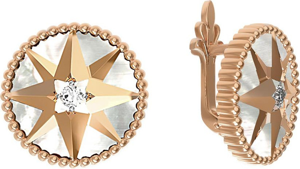 Серьги из золота c фианитом и перламутром