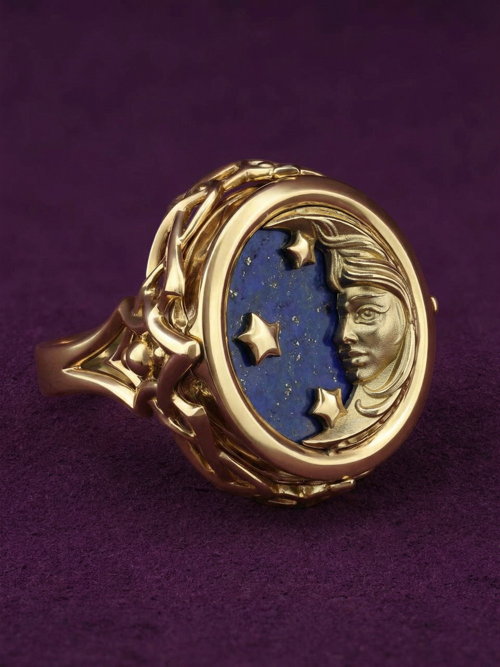 Кольцо из лимонного золота c бирюзой и лазуритом