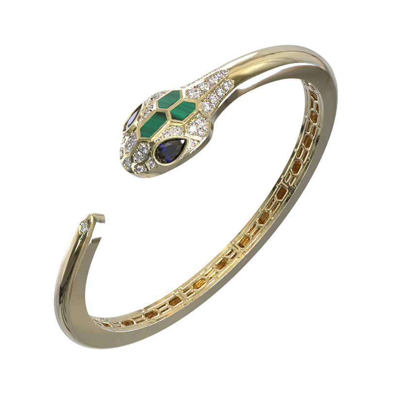 Браслет из лимонного золота c бриллиантами, сапфиром и малахитом