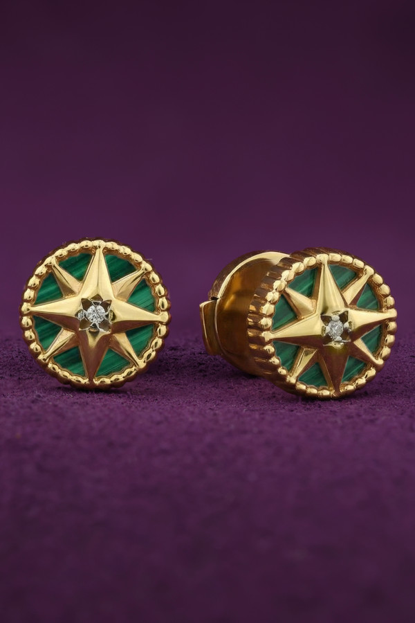 Серьги из лимонного золота c бриллиантами и малахитом