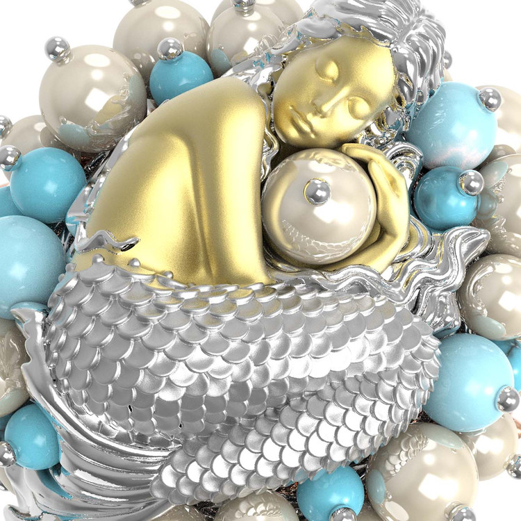 Кольцо из лимонного золота c жемчугом и бирюзой