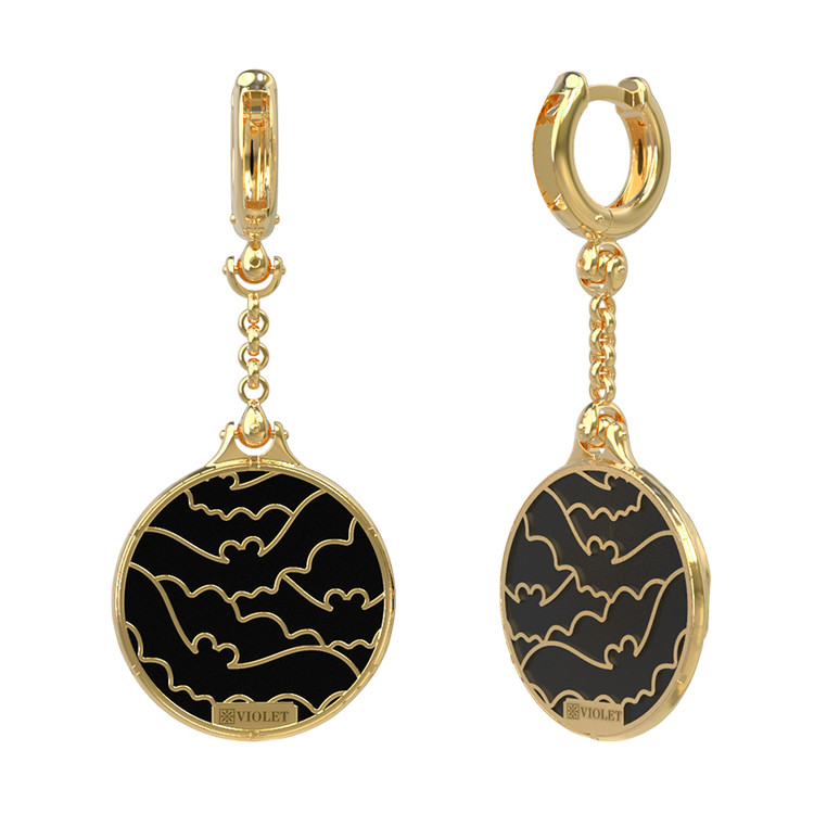 Серьги из лимонного золота c эмаль и ониксом