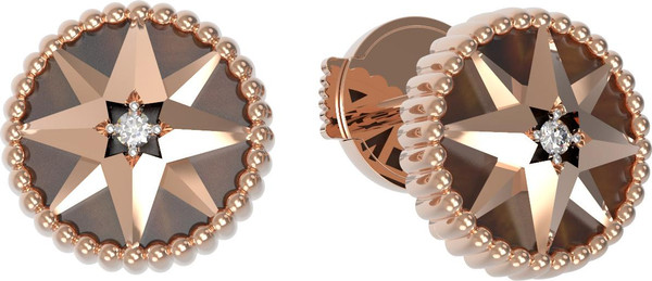 Серьги из золота c фианитом и тигровым глазом