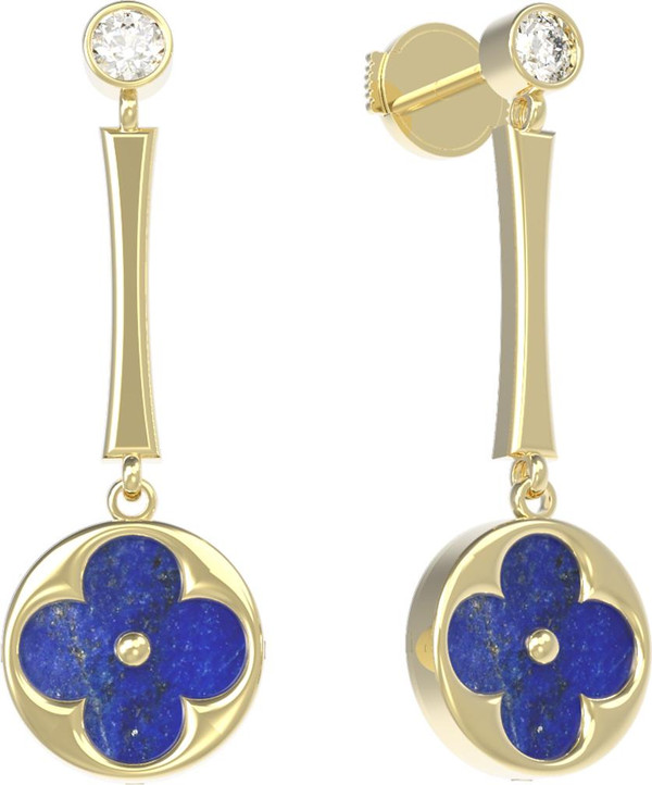 Серьги из лимонного золота c фианитом и лазуритом