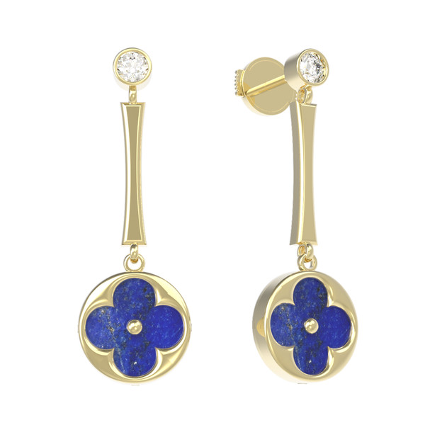 Серьги из лимонного золота c фианитом и лазуритом