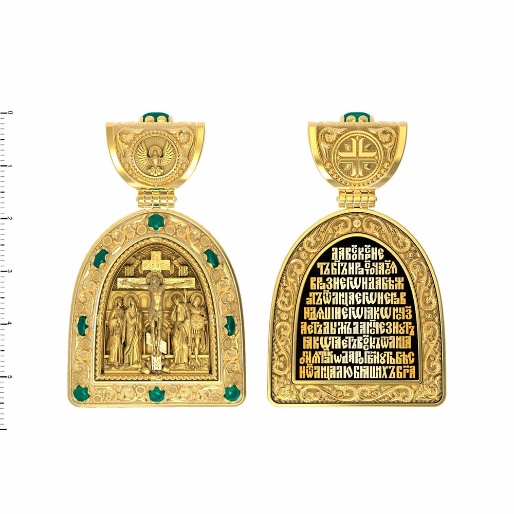 Образок из лимонного золота c эмалью и хризопразом