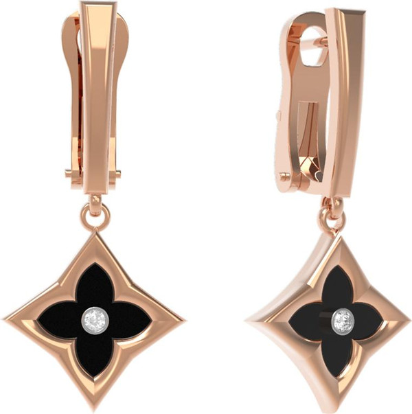 Серьги из золота c бриллиантами и ониксом