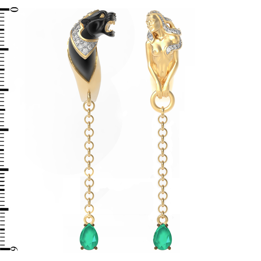 Серьги из лимонного золота c фианитом и хризопразом