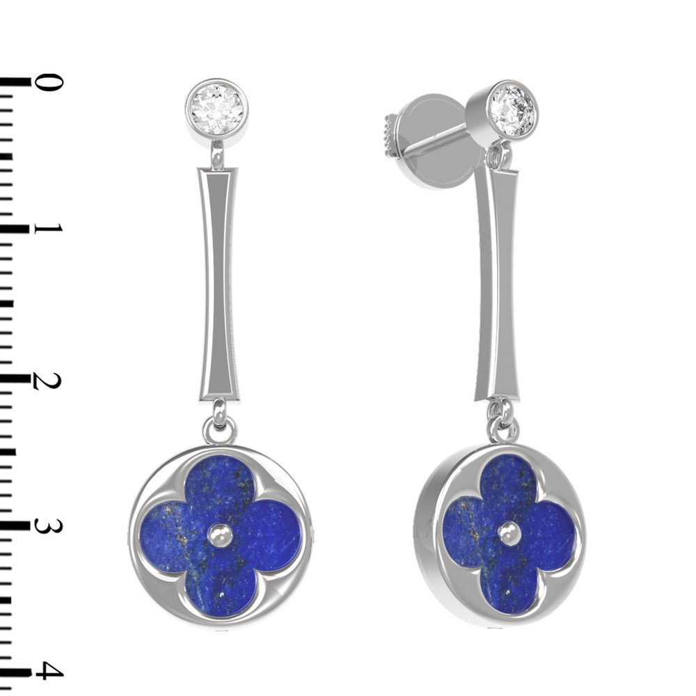 Серьги из белого золота c фианитом и лазуритом