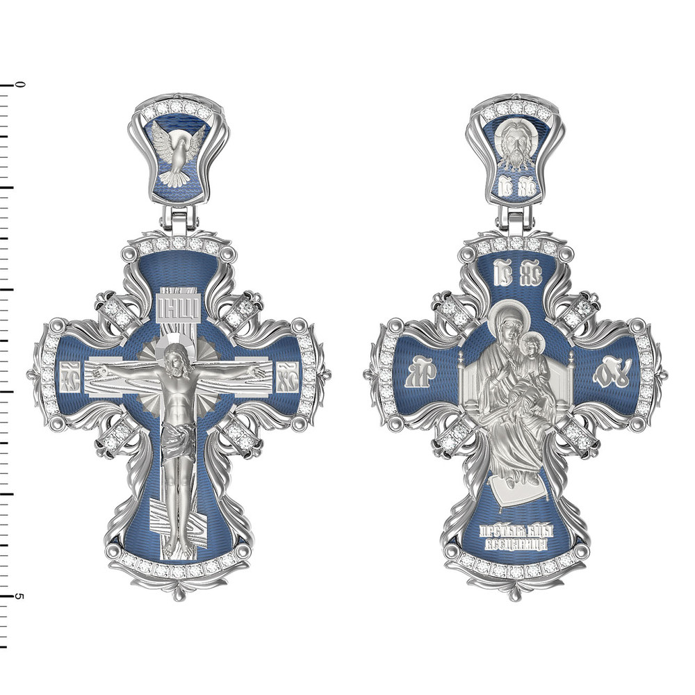 Крест из белого золота c эмаль и бриллиантами