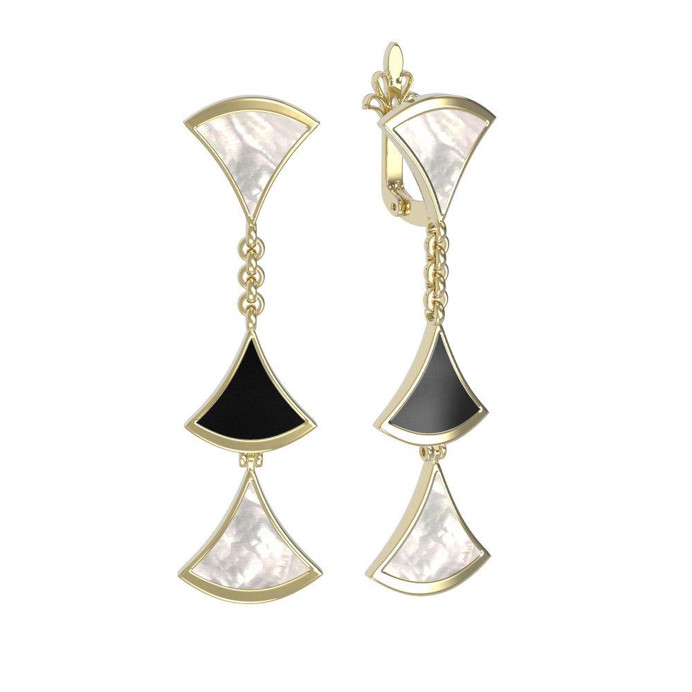 Серьги из лимонного золота c ониксом и перламутром