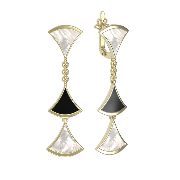 Серьги из лимонного золота c ониксом и перламутром