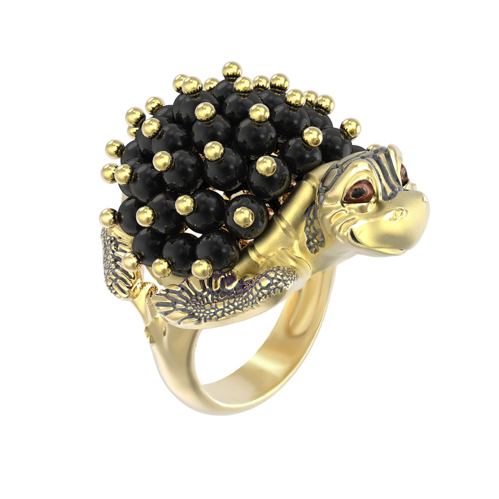 Кольцо из лимонного золота c эмалью и ониксом