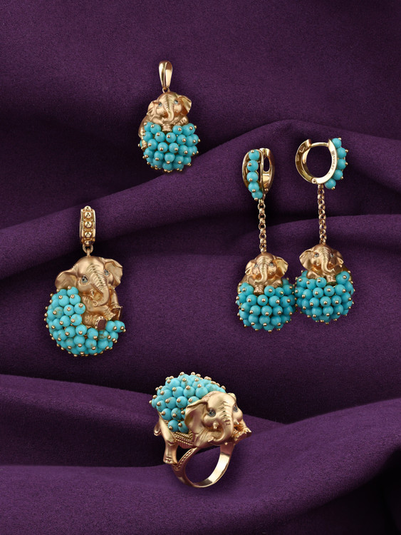 Подвеска из золота c эмаль и бирюзой