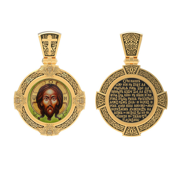 Образок из лимонного золота c эмаль , иконописью и темперой